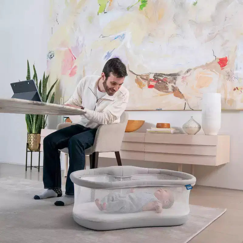 Moïse bébé - Gris : Pivotant à 360°, cadre métallique, rembourrage en coton, capacité de 9 kg