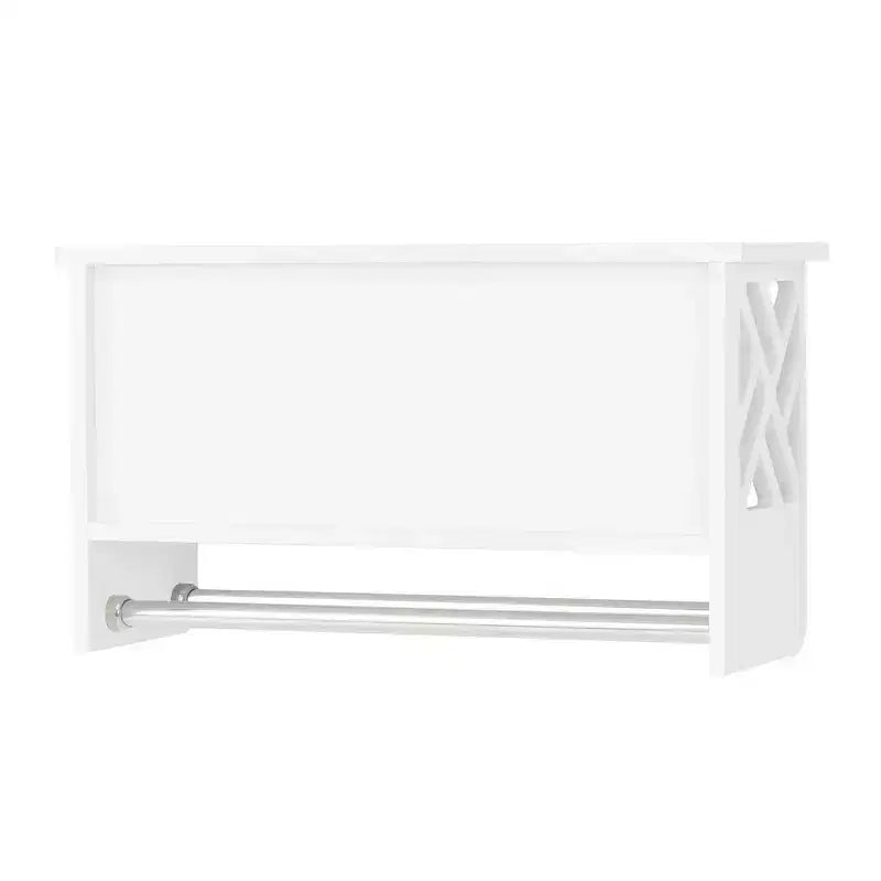 Bath Shelf with Two Towel Rods White