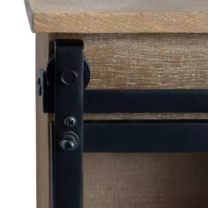 Armoire murale décorative en bois de 30 po x 28 po avec 2 portes coulissantes en verre brun rustique – Encadrement métallique