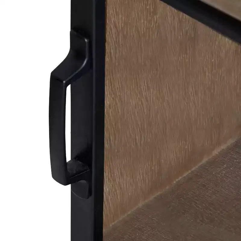 30" x 28" Decorative Wooden Wall Cabinet with 2 Sliding Glass Doors Rustic Brown - Metal Framed