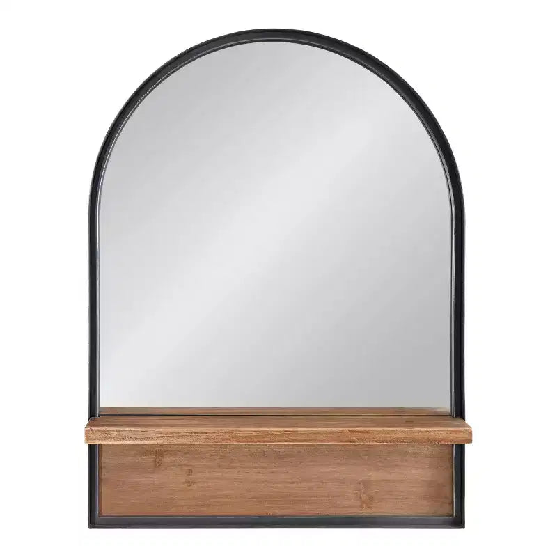 24" x 32" Black Arch-Top Wall Mirror with Ledge
