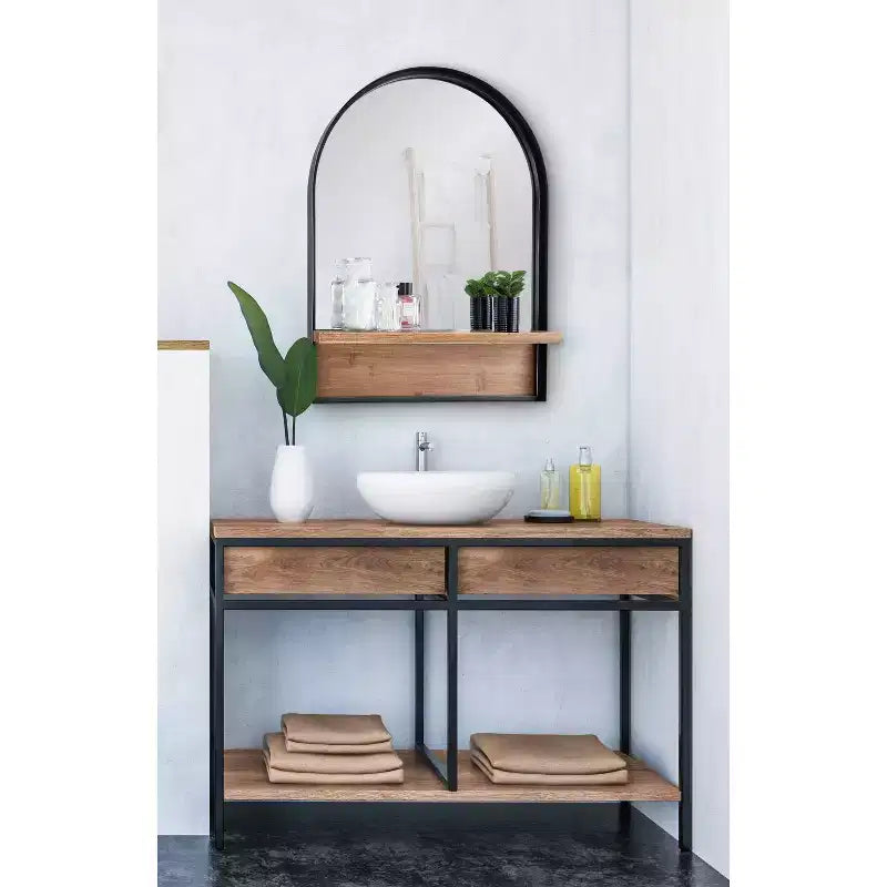 24" x 32" Black Arch-Top Wall Mirror with Ledge