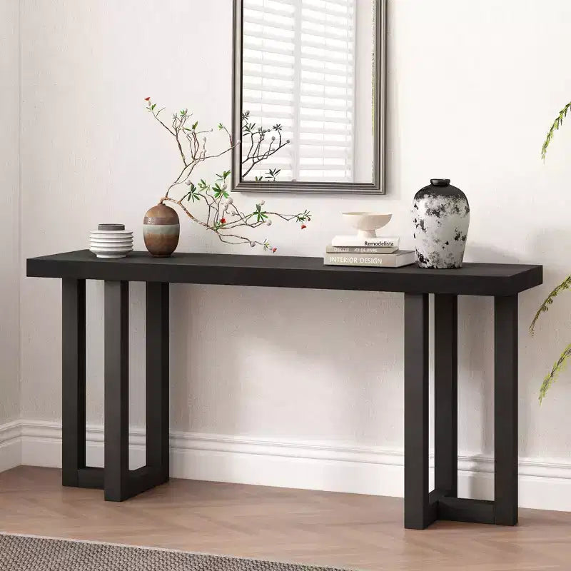 63" Modern Geometric Patchwork Console Table with Solid Pine Legs – Entryway, Hallway & Living Room