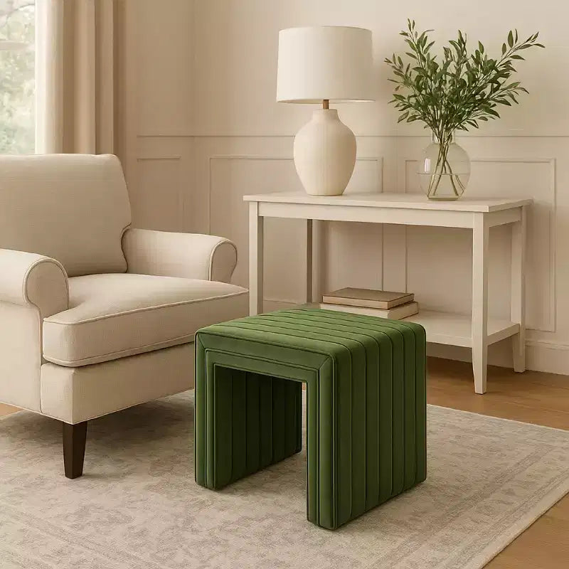 Modern Single Rectangle Top Accent Small Ottoman, Upholstered Footstool for Bedroom, Living Room