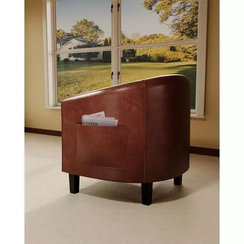 Fauteuil tonneau en similicuir pour salon, chambre et salle de lecture