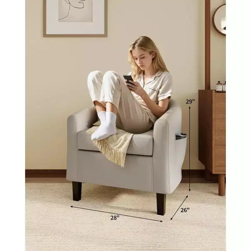 Fauteuil tonneau en similicuir pour salon, chambre et salle de lecture