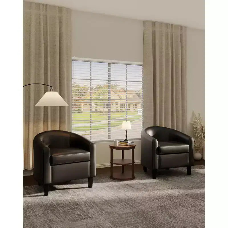 Faux Leather Barrel Accent Chair for Living Room, Bedroom & Reading Room