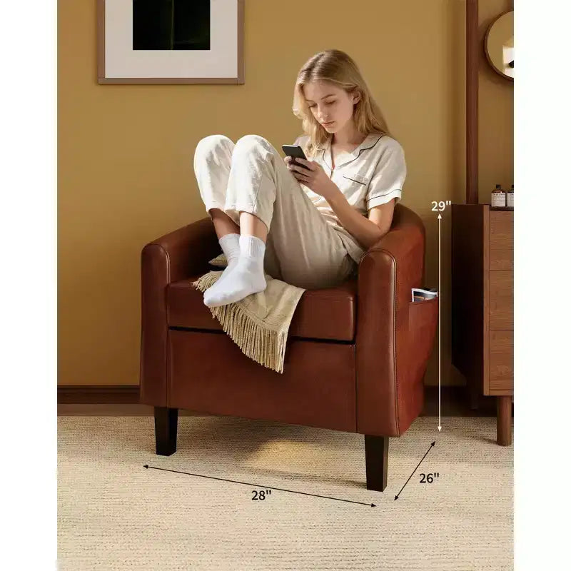 Fauteuil tonneau en similicuir pour salon, chambre et salle de lecture