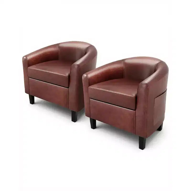 Faux Leather Barrel Accent Chair for Living Room, Bedroom & Reading Room