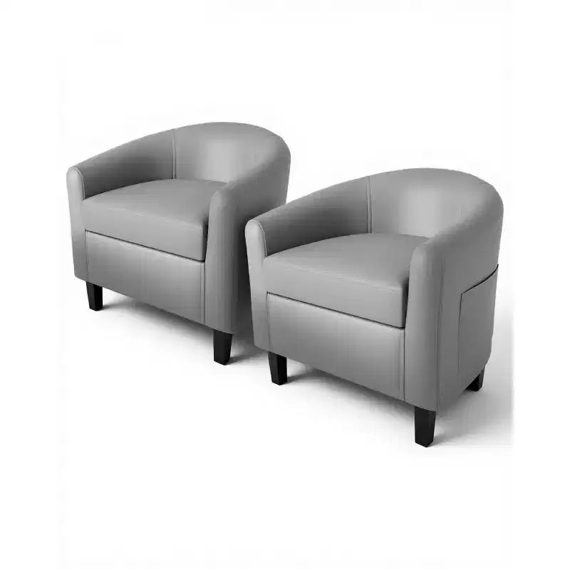 Faux Leather Barrel Accent Chair for Living Room, Bedroom & Reading Room