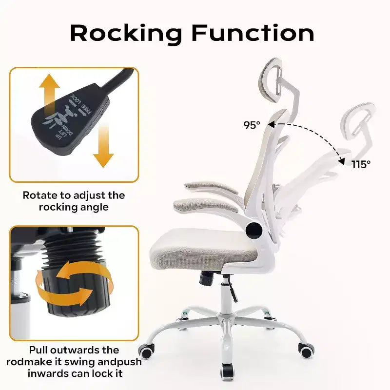 Chaise de bureau ergonomique avec accoudoirs relevables, support lombaire et assise large