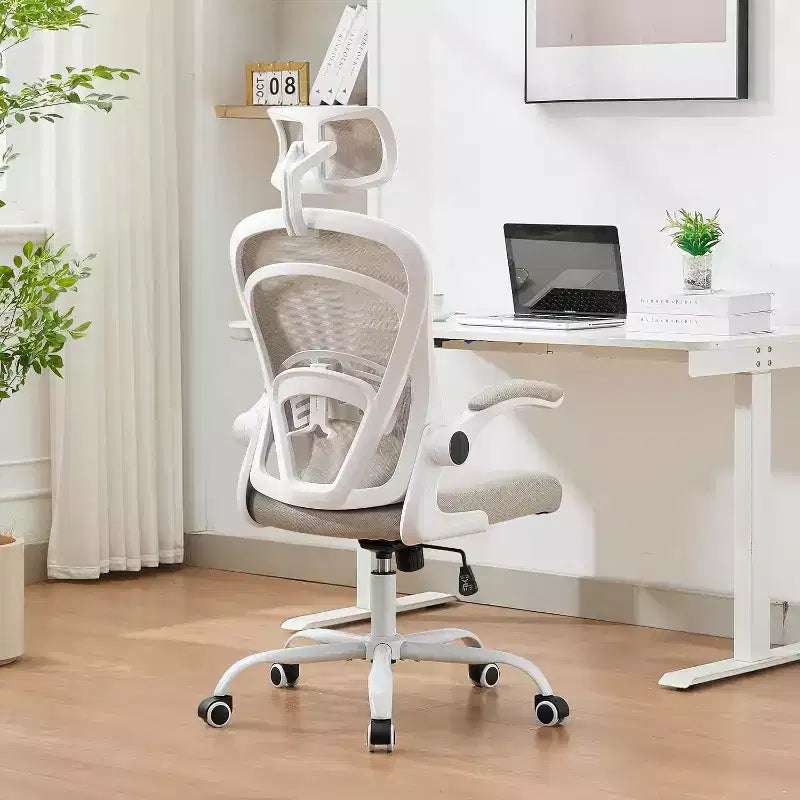 Chaise de bureau ergonomique avec accoudoirs relevables, support lombaire et assise large