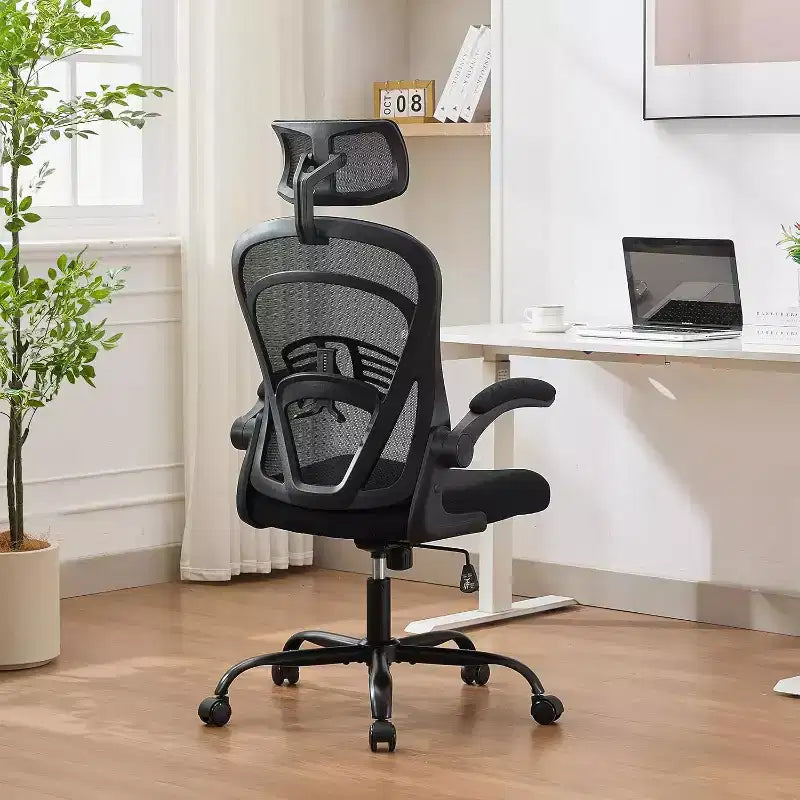 Chaise de bureau ergonomique avec accoudoirs relevables, support lombaire et assise large