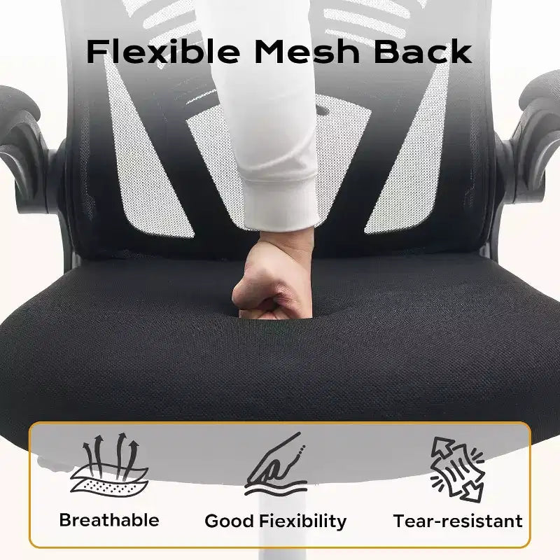 Chaise de bureau ergonomique avec accoudoirs relevables, support lombaire et assise large