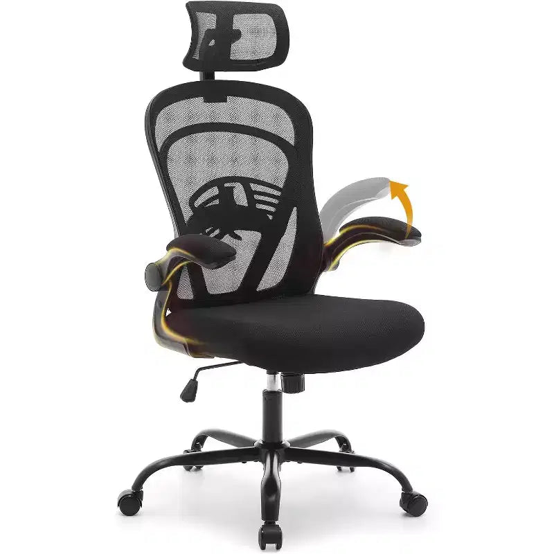 Chaise de bureau ergonomique avec accoudoirs relevables, support lombaire et assise large