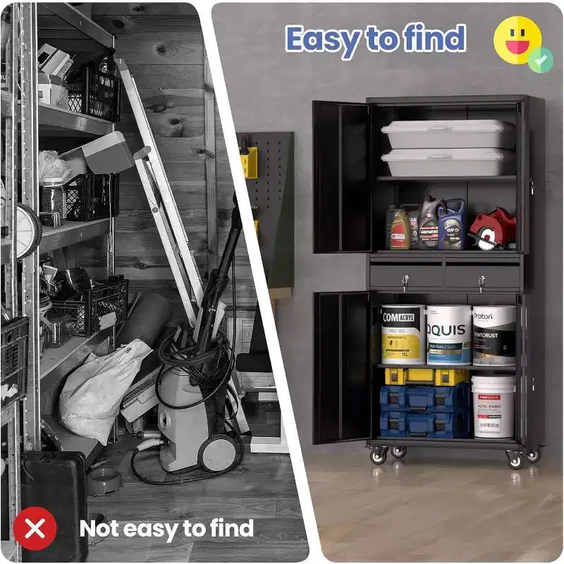 Garage Storage Cabinet, 73 Inch Metal with 2 Drawers, Heavy Duty Tool Cabinet with Locking Doors and Adjustable Shelves