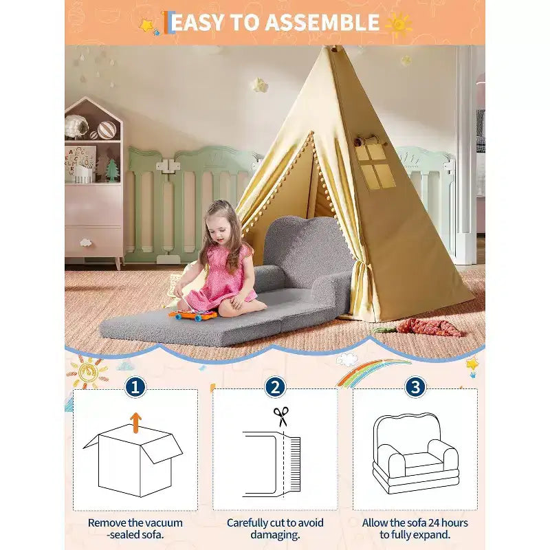 2-in-1 Kids Sofa Comfortable sofa Longue Chair Soft Foam sofa Gift for Children and Girls
