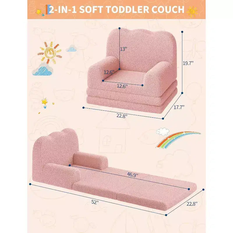 2-in-1 Kids Sofa Comfortable sofa Longue Chair Soft Foam sofa Gift for Children and Girls