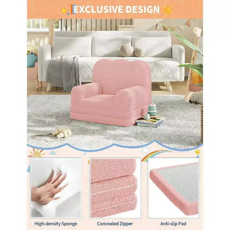 2-in-1 Kids Sofa Comfortable sofa Longue Chair Soft Foam sofa Gift for Children and Girls