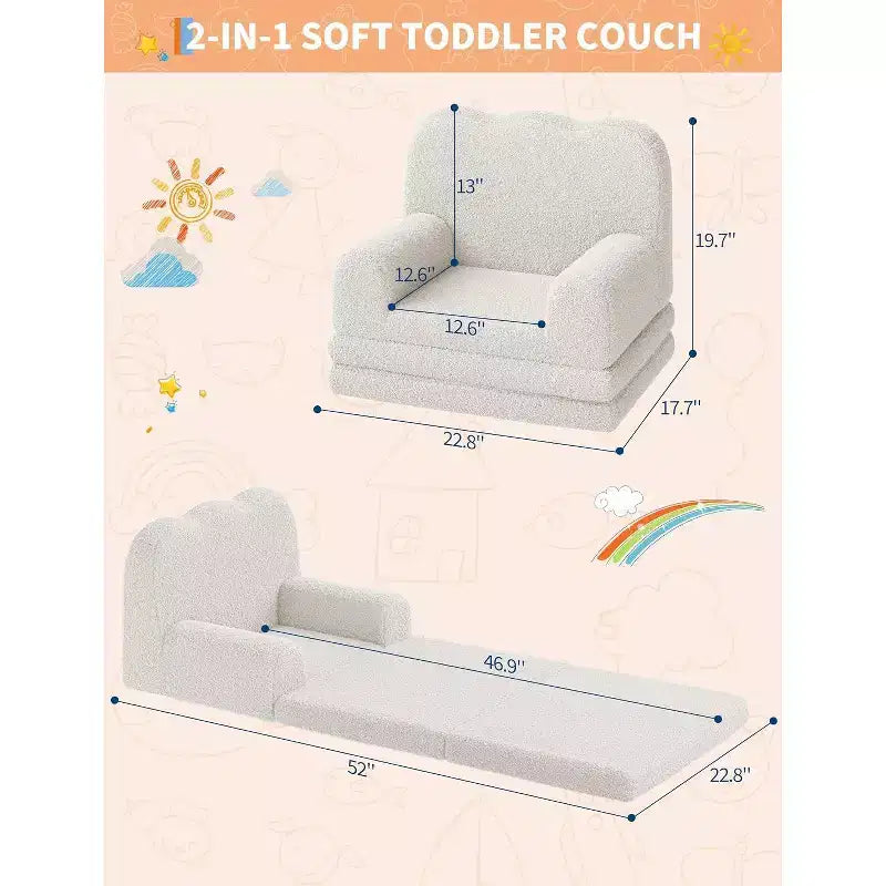 2-in-1 Kids Sofa Comfortable sofa Longue Chair Soft Foam sofa Gift for Children and Girls