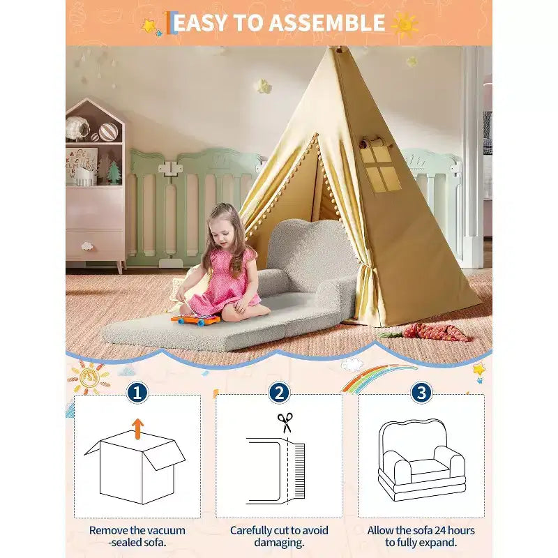 2-in-1 Kids Sofa Comfortable sofa Longue Chair Soft Foam sofa Gift for Children and Girls