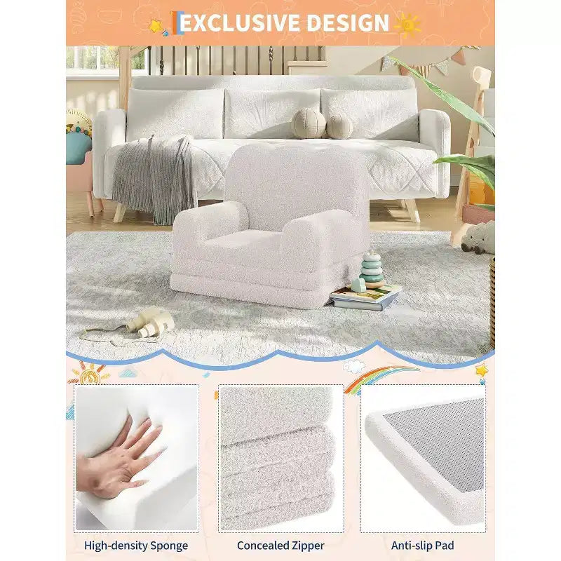 2-in-1 Kids Sofa Comfortable sofa Longue Chair Soft Foam sofa Gift for Children and Girls