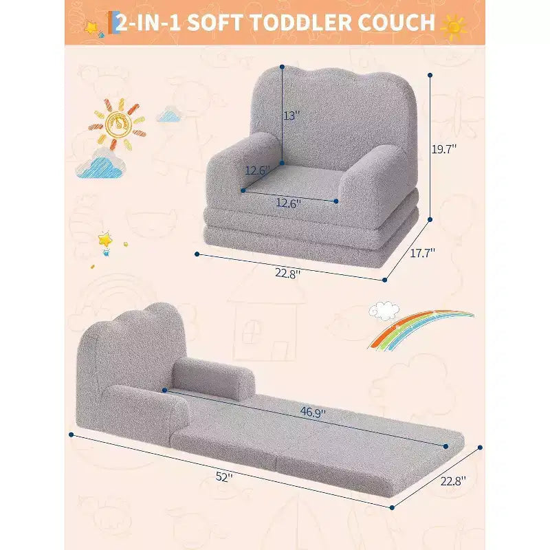 2-in-1 Kids Sofa Comfortable sofa Longue Chair Soft Foam sofa Gift for Children and Girls