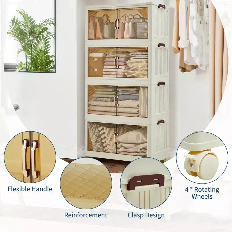 Meuble de rangement multi-niveaux avec portes et roulettes pour l'organisation de la maison