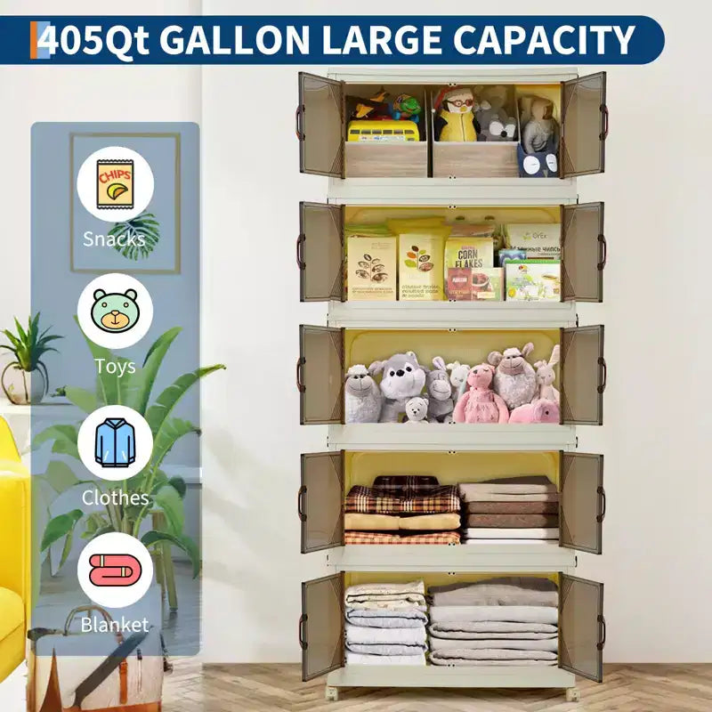 Meuble de rangement multi-niveaux avec portes et roulettes pour l'organisation de la maison