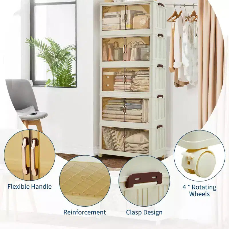 Meuble de rangement multi-niveaux avec portes et roulettes pour l'organisation de la maison