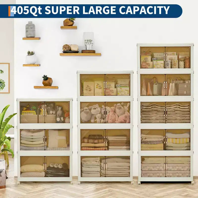 Meuble de rangement multi-niveaux avec portes et roulettes pour l'organisation de la maison