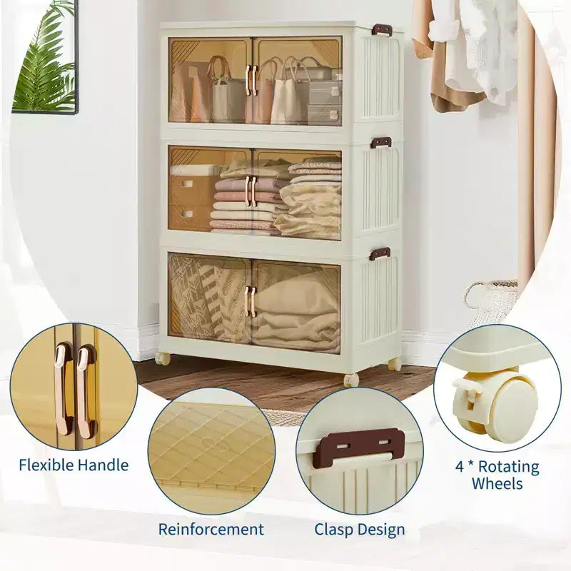 Meuble de rangement multi-niveaux avec portes et roulettes pour l'organisation de la maison