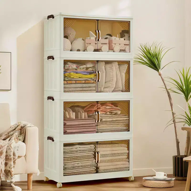 Meuble de rangement multi-niveaux avec portes et roulettes pour l'organisation de la maison