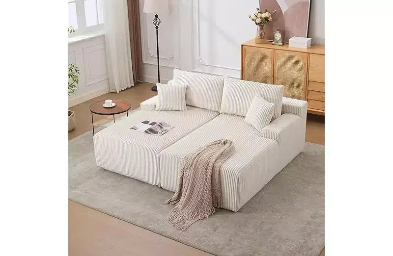 Canapé double géant en velours côtelé, 200 x 175 cm, avec accoudoirs et 4 oreillers, assise profonde, aucun assemblage requis