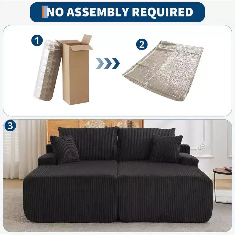 Canapé double géant en velours côtelé, 200 x 175 cm, avec accoudoirs et 4 oreillers, assise profonde, aucun assemblage requis