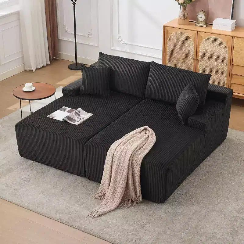 Oversized Chaise Lounge Chair, 79 x 69 Double Cloud Corduroy Chair with Armrests & 4 Pillows, Deep Seat, No Assembly