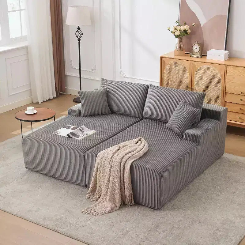 Oversized Chaise Lounge Chair, 79 x 69 Double Cloud Corduroy Chair with Armrests & 4 Pillows, Deep Seat, No Assembly