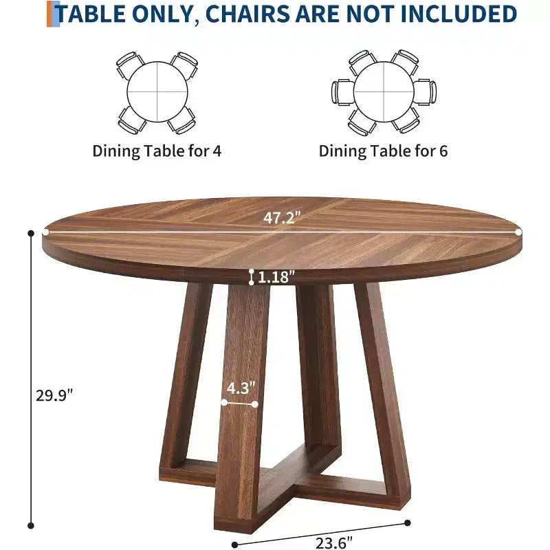 47-Inch Round Dining Table, Seats 4-6, Farmhouse Style with Wood Cross Base, for Living Room and Dining Room