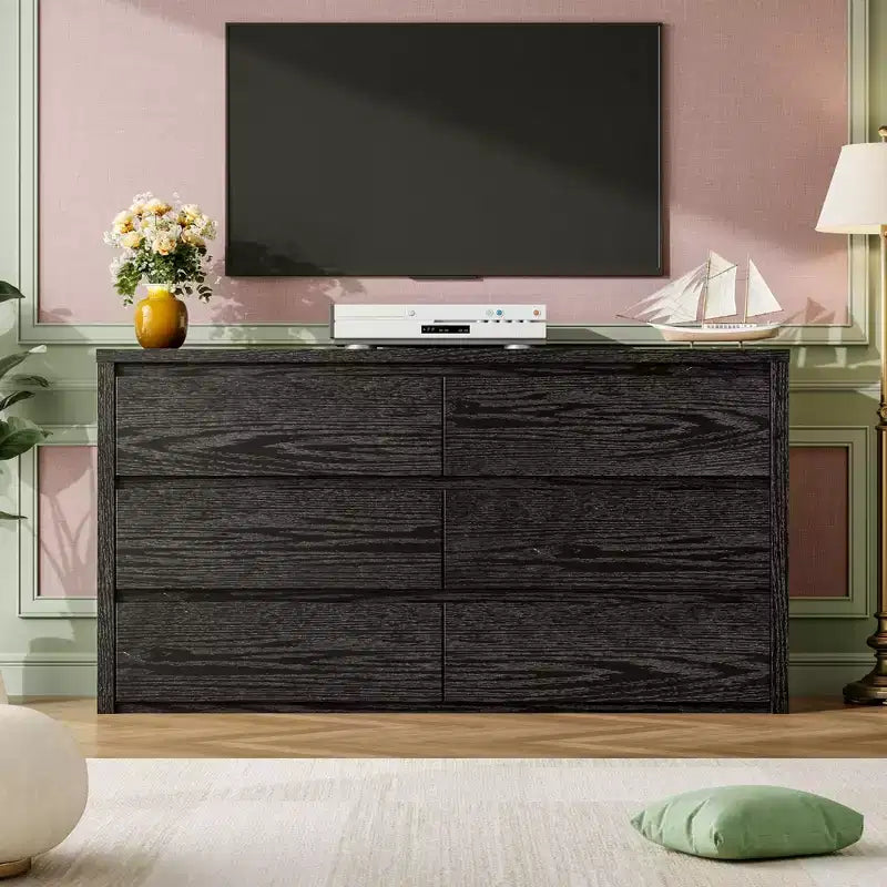6 Drawer Dresser for Bedroom, Wide Wood Chest of Drawers Handle Free, Large Modern Dresser Storage Cabinet for Living Room, Hallway Entryway