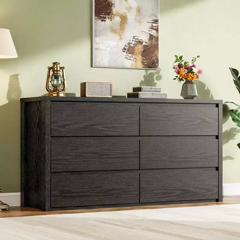 6 Drawer Dresser for Bedroom, Wide Wood Chest of Drawers Handle Free, Large Modern Dresser Storage Cabinet for Living Room, Hallway Entryway