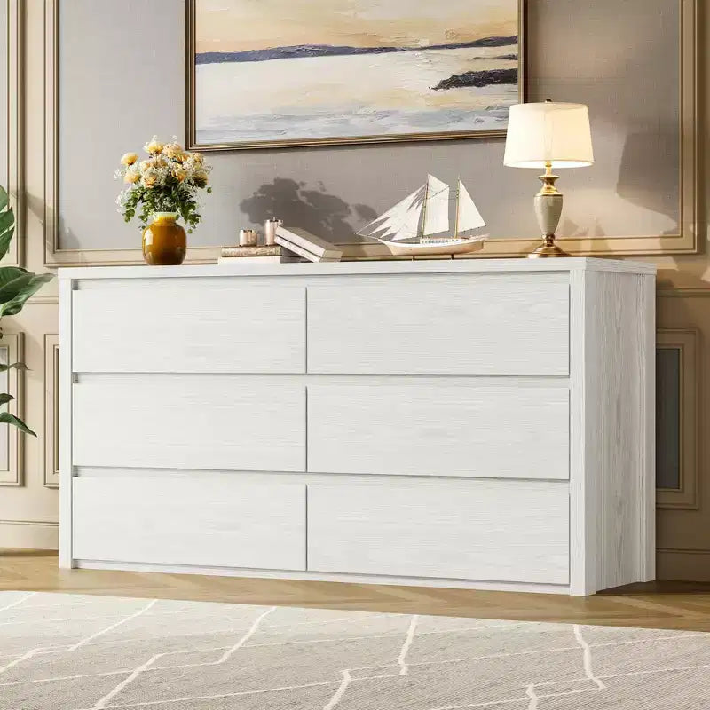 6 Drawer Dresser for Bedroom, Wide Wood Chest of Drawers Handle Free, Large Modern Dresser Storage Cabinet for Living Room, Hallway Entryway