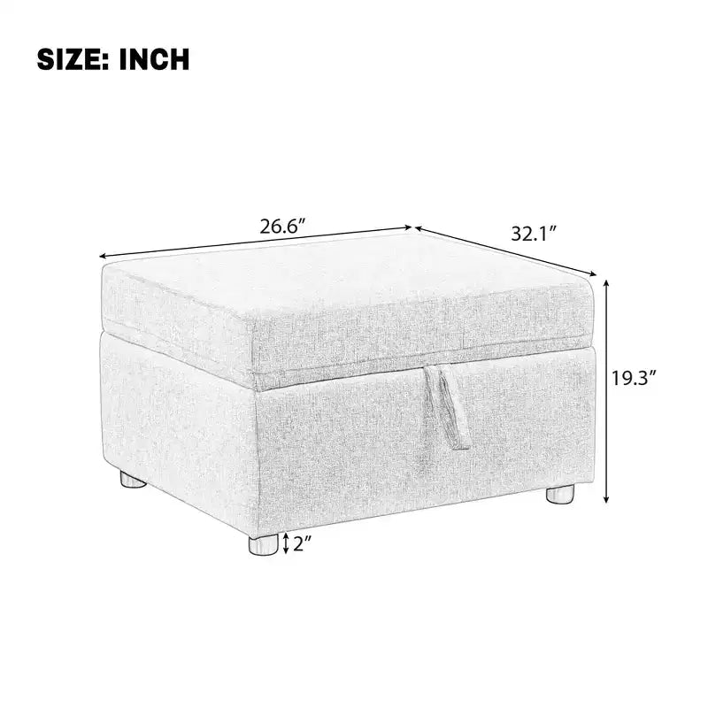Pouffe repose-pieds de rangement mobile de 67 cm pour salon ou chambre, gris