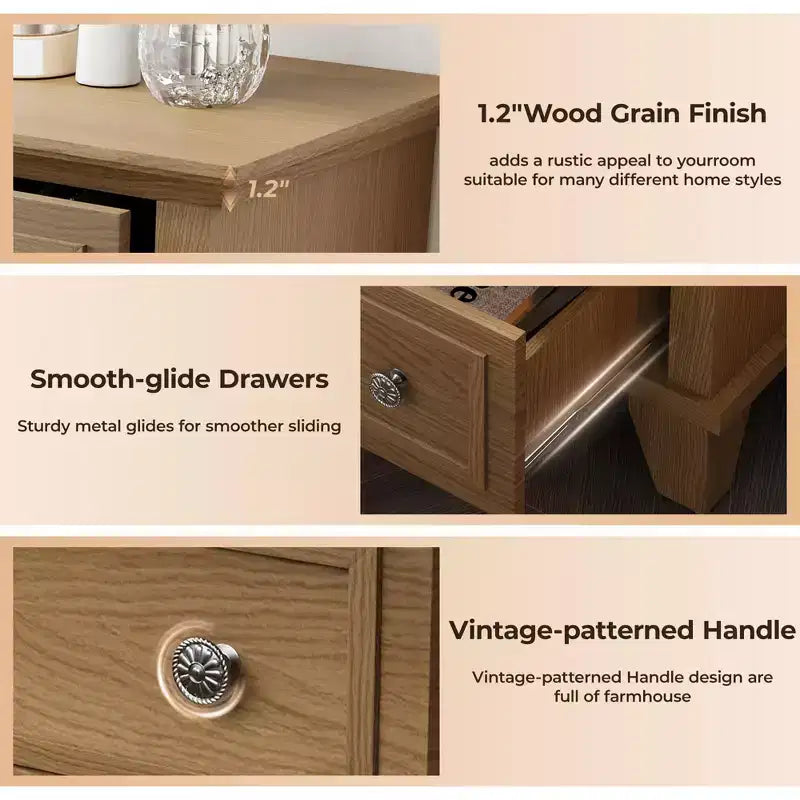Commode de 48 pouces de haut à 5 tiroirs, bois marron avec tiroirs profonds et poignées métalliques pour chambre à coucher ou salon