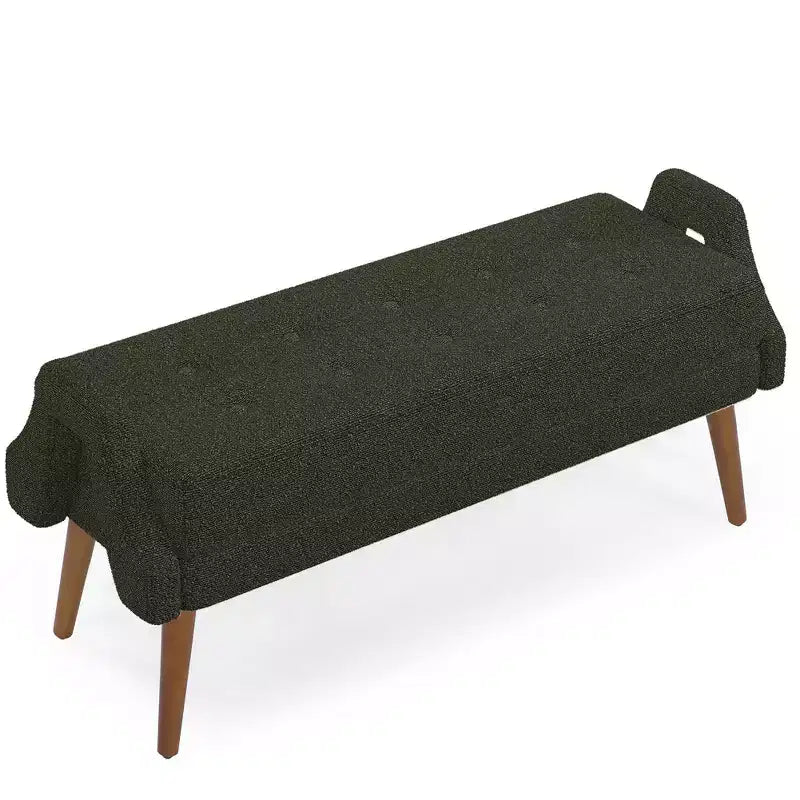 Banc moderne avec coussin moelleux, accoudoirs géométriques et pieds en bois massif