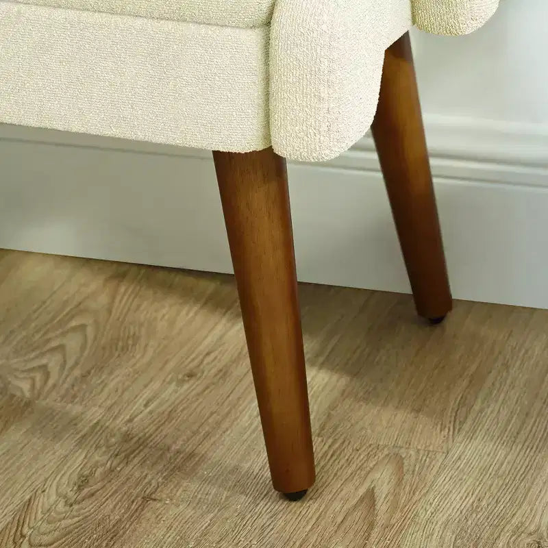 Modern Bench with Soft Cushion, Geometric Armrests, and Hardwood Legs