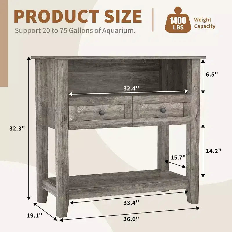 Meuble double-couche pour aquarium de 37", supporte jusqu'à 650 lb avec multiprise et tiroirs pour salon