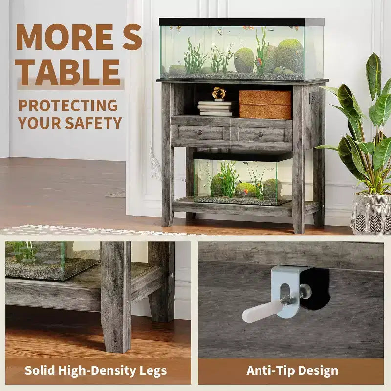 Meuble double-couche pour aquarium de 37", supporte jusqu'à 650 lb avec multiprise et tiroirs pour salon