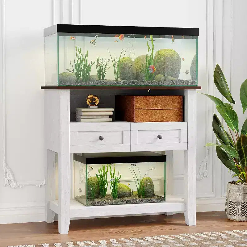 Meuble double-couche pour aquarium de 37", supporte jusqu'à 650 lb avec multiprise et tiroirs pour salon