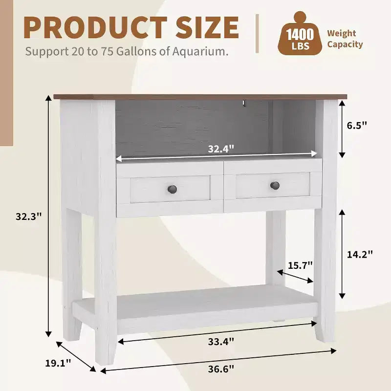 37" Double-Layer Aquarium Stand, 650 lbs Support with Power Strip & Drawers for Living Room
