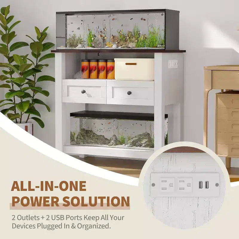 37" Double-Layer Aquarium Stand, 650 lbs Support with Power Strip & Drawers for Living Room